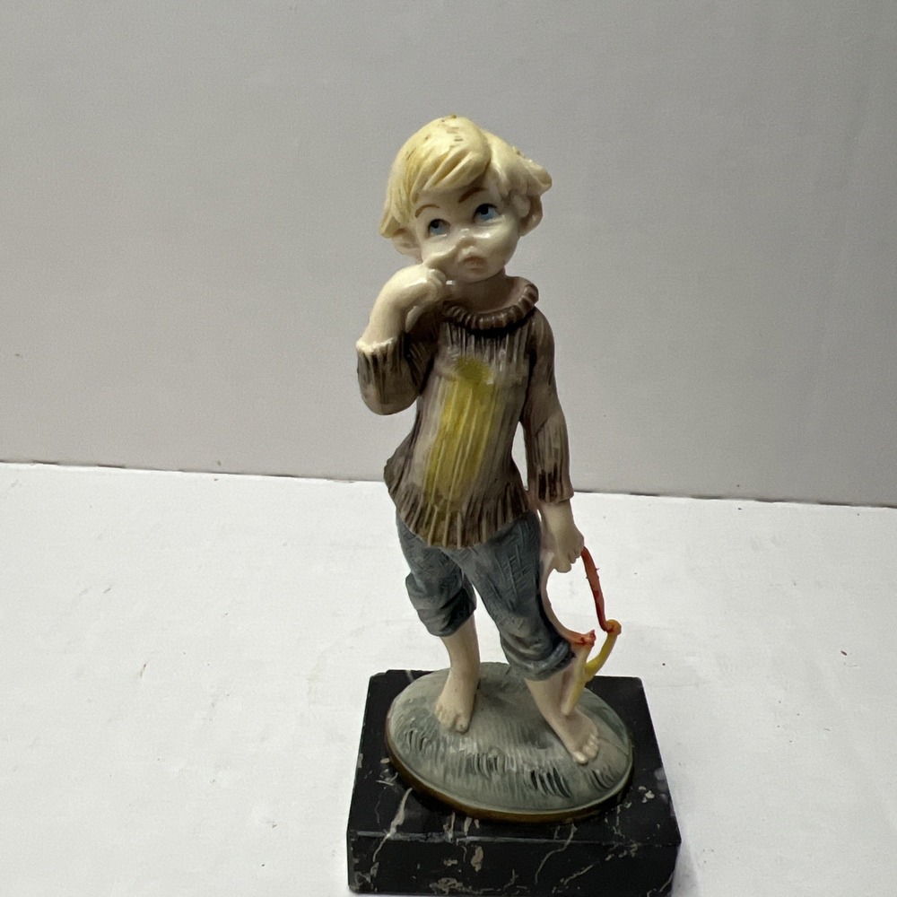 Fontanini Slingshot Girl Figurine Italy Marble Base Hand Painted 6″